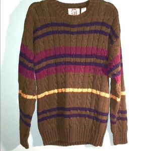 Sears & Roebuck Striped Crew Cable-knit Sweater-Vintage Ribbed Knit-Size Medium